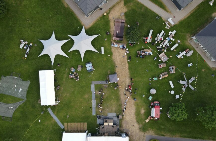 View of a picnic or festival venue from the air