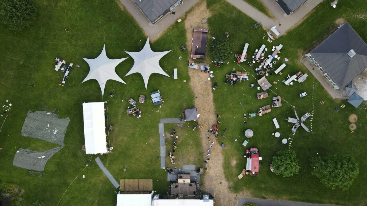 View of a picnic or festival venue from the air