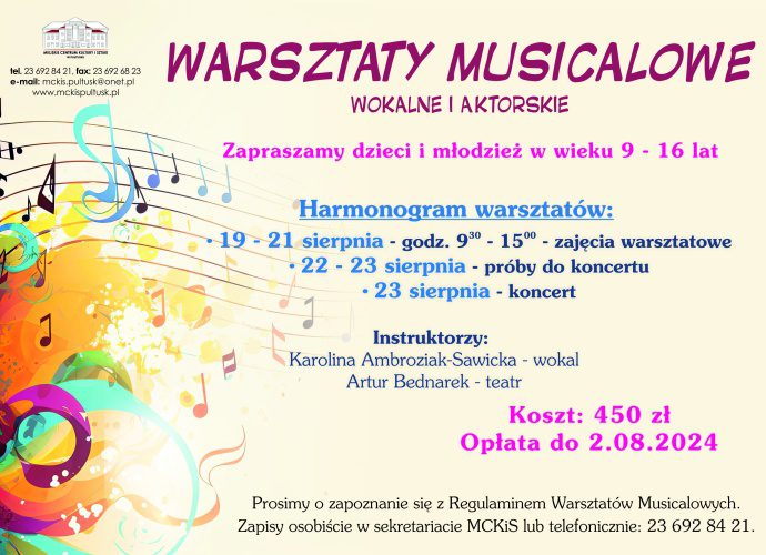Warsztaty musicalowe w Miejskim Centrum Kultury i Sztuki w Pułtusku