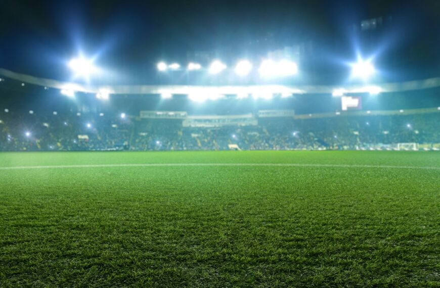 Football stadium, shiny lights, view from field