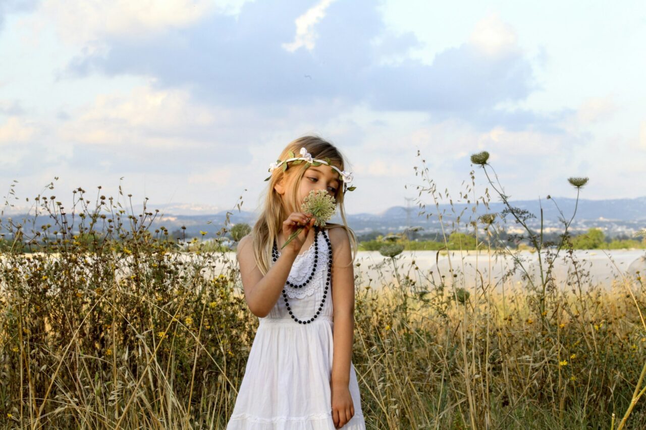 Young girl celebrating spring harvest festival, Israel
