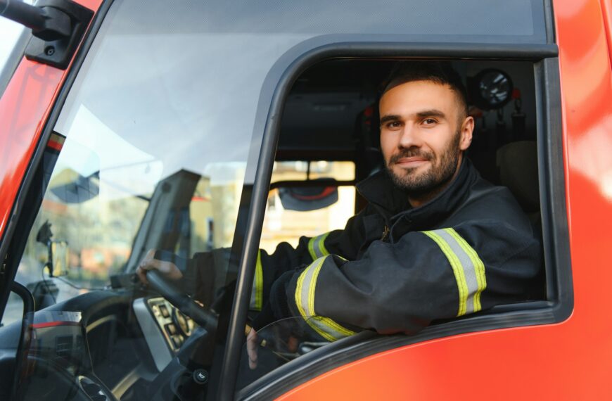 Driver of a fire truck in action
