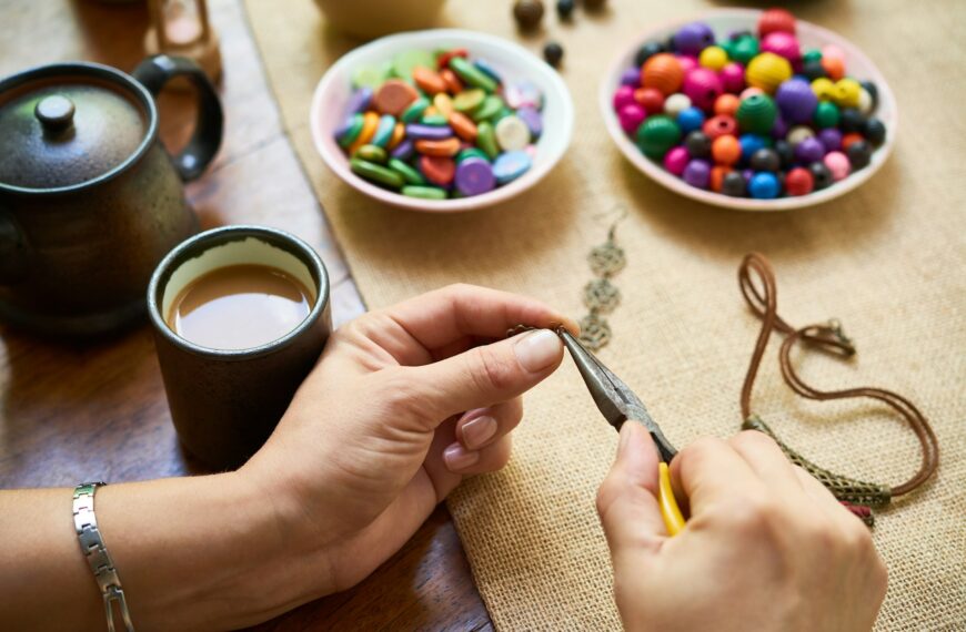 Woman making handmade accessories