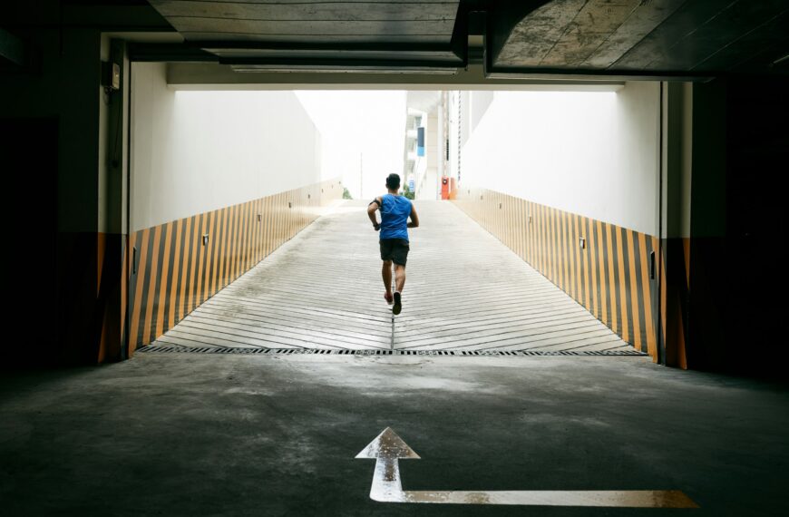 Back view of young runner