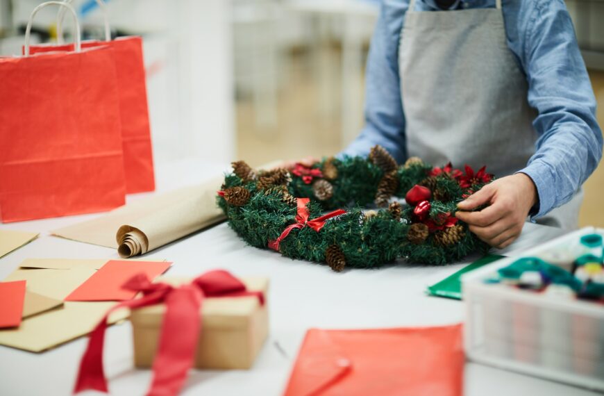 Preparing Christmas decoration in workshop