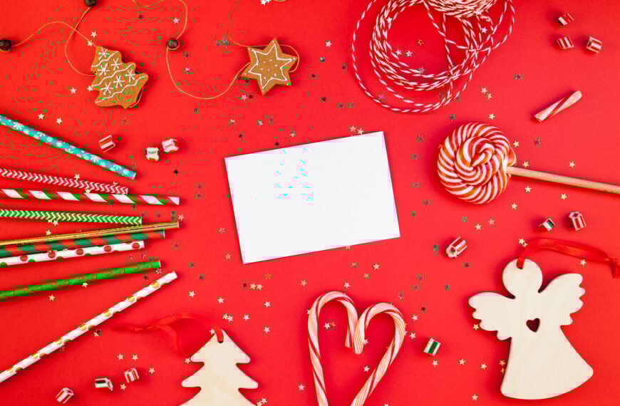 Christmas greeting postcard mockup with glitter