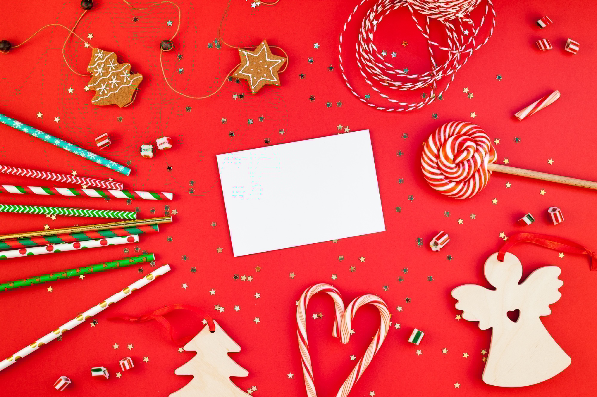 Christmas greeting postcard mockup with glitter