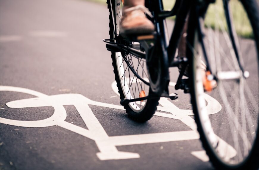 City bicycle riding on bike path