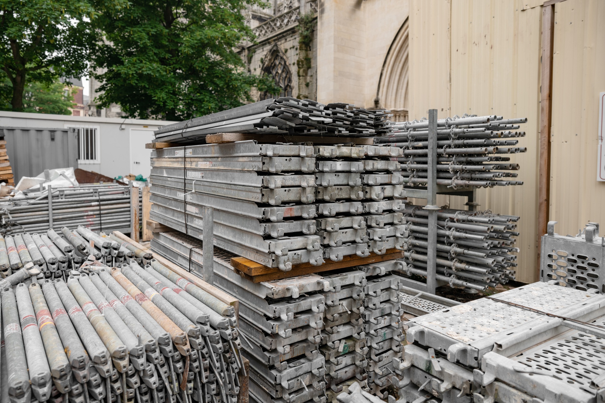 Metal scaffolding for church renovation Restoring old cathedral