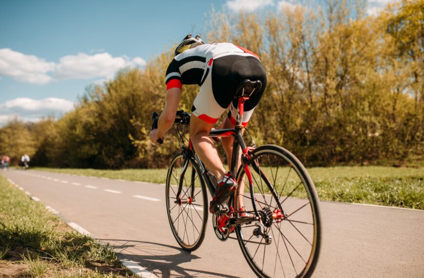 Cyclist rides on bicycle, speed effect