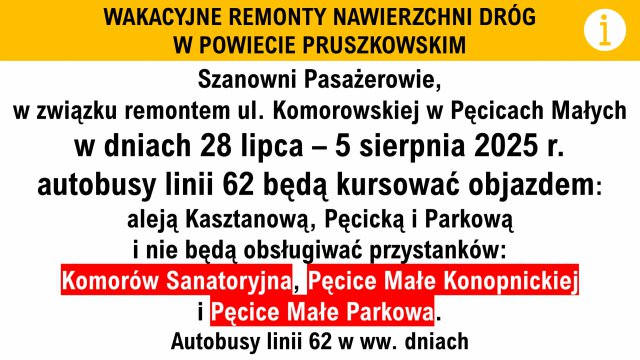 Uwaga pasażerowie – zmiany w kursowaniu linii 62
