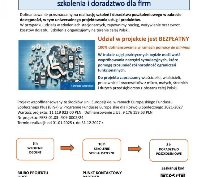 Zaproszenie do udziału w projekcie „Instytut Dostępności – szkolenia i doradztwo dla firm”