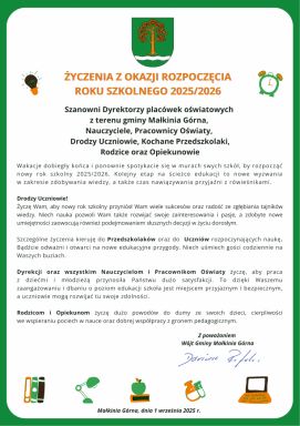 ŻYCZENIA Z OKAZJI ROZPOCZĘCIA ROKU SZKOLNEGO 2025/2026