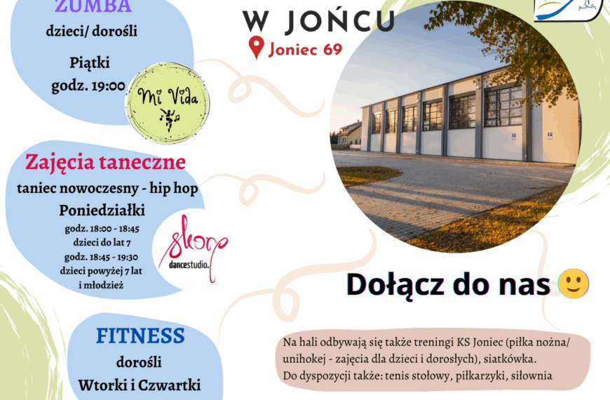 Zapraszamy na zajęcia prowadzone na hali sportowej w Jońcu