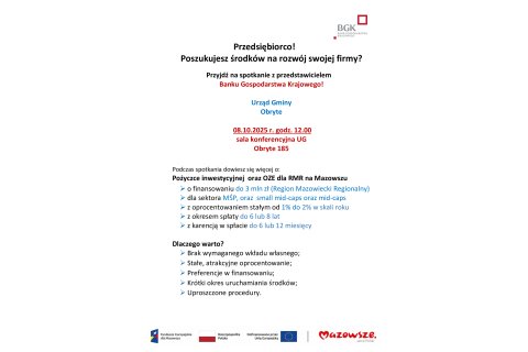 Spotkanie dla przedsiębiorców w Obrytem!