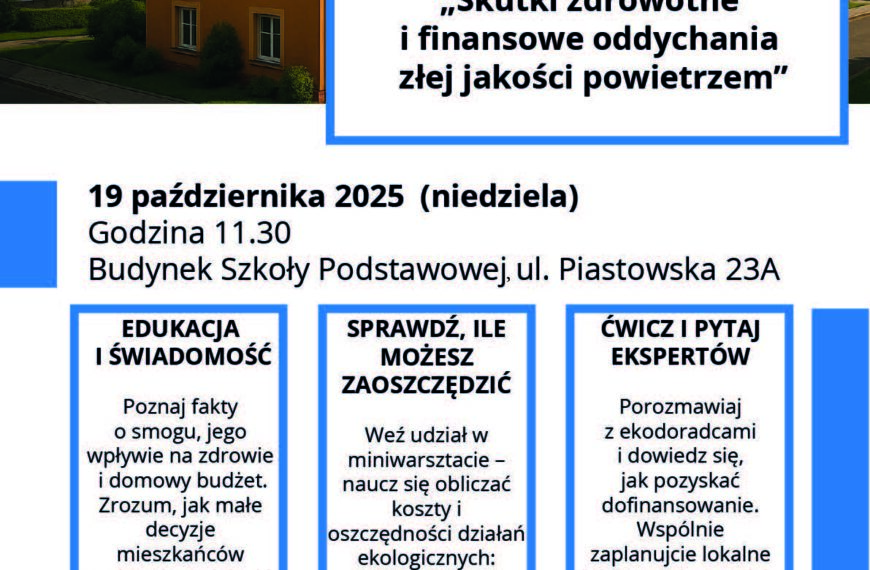 Zaproszenie na spotkanie – „Skutki zdrowotne i finansowe oddychania złej jakości powietrzem”