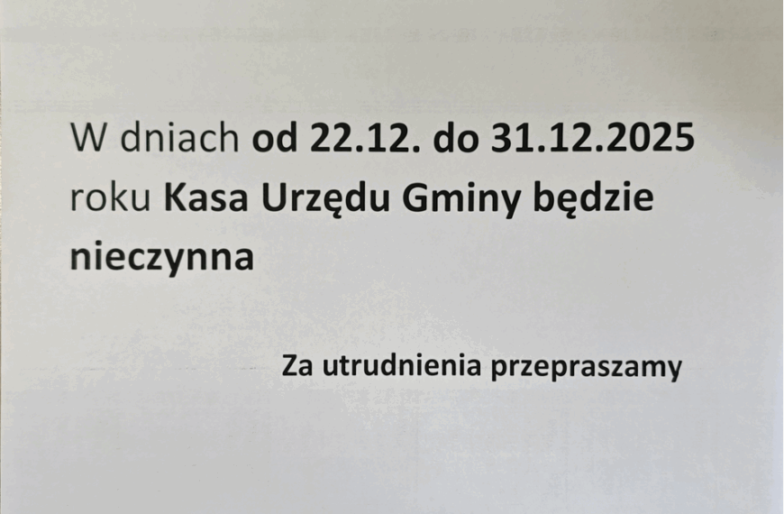 Kasa Urzędu Gminy będzie nieczynna