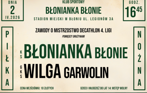 Zapraszamy na czwartkowy mecz, który rozpocznie się o godzinie 16:45 na stadionie miejskim – 2.04.2026