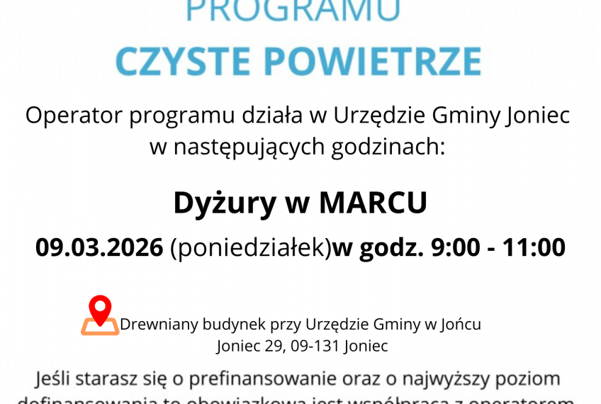 Dyżury Operatora Programu Priorytetowego Czyste Powietrze – marzec