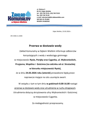 Awaryjna przerwa w dostawie wody