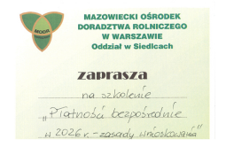 Zaproszenie na szkolenie: Płatności bezpośrednie w 2026 roku – 25 marca 2026 r.