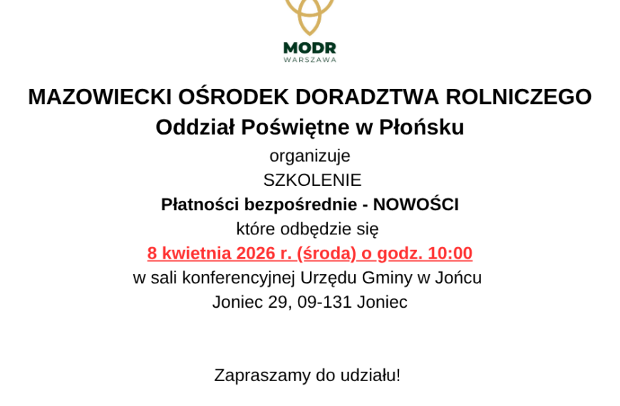 Szkolenie dla rolników „Płatności bezpośrednie – NOWOŚCI”