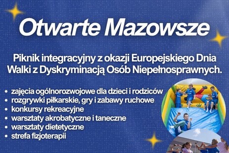 Zapraszamy na piknik integracyjny „Otwarte Mazowsze” organizowany z okazji Europejskiego Dnia Walki z Dyskryminacją Osób Niepełnosprawnych w Pruszkowie – 17.05.2026