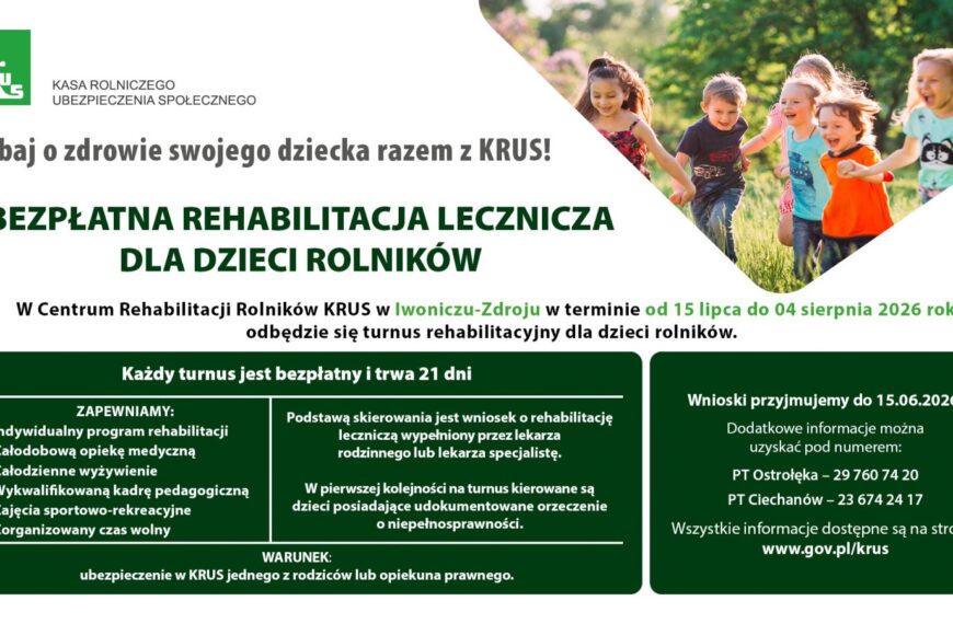 Informacja o turnusie rehabilitacyjnym dla dzieci rolników
